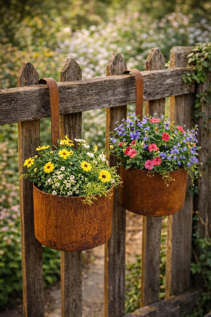Bornhöft 2er Set Rost Deko Garten Pflanztopf zum Hängen Edelrost Gartendeko Hängetopf Übertopf rosti
