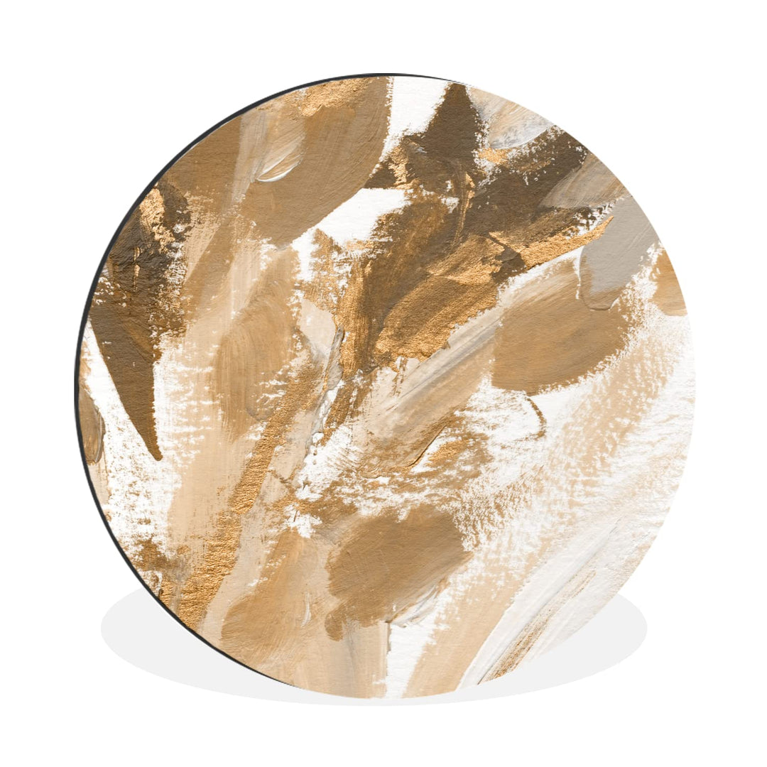 MuchoWow Wandbild Rund Wanddeko Deko Wohnzimmer Bilder 90x90 cm Farbe - Gold - Weiss, 90x90 cm