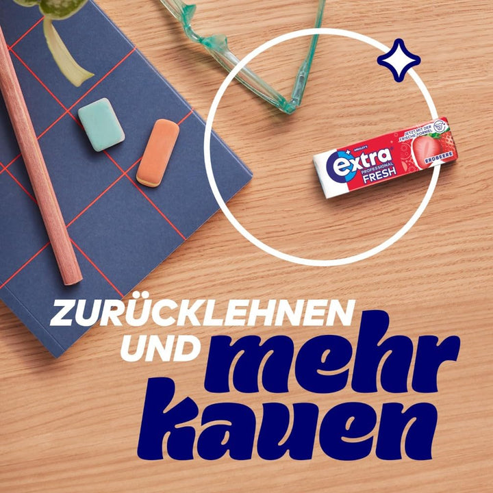 Extra Professional Fresh Erdbeere, Zuckerfreier Kaugummi, Multipack mit 30x10 Dragees, Für frischen