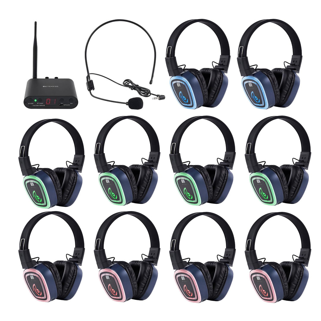 Retekess TA003S Silent Disco Kabelloser Kopfhörer, RF Wireless, 300 m Reichweite, 3 Kanäle mit LED-F