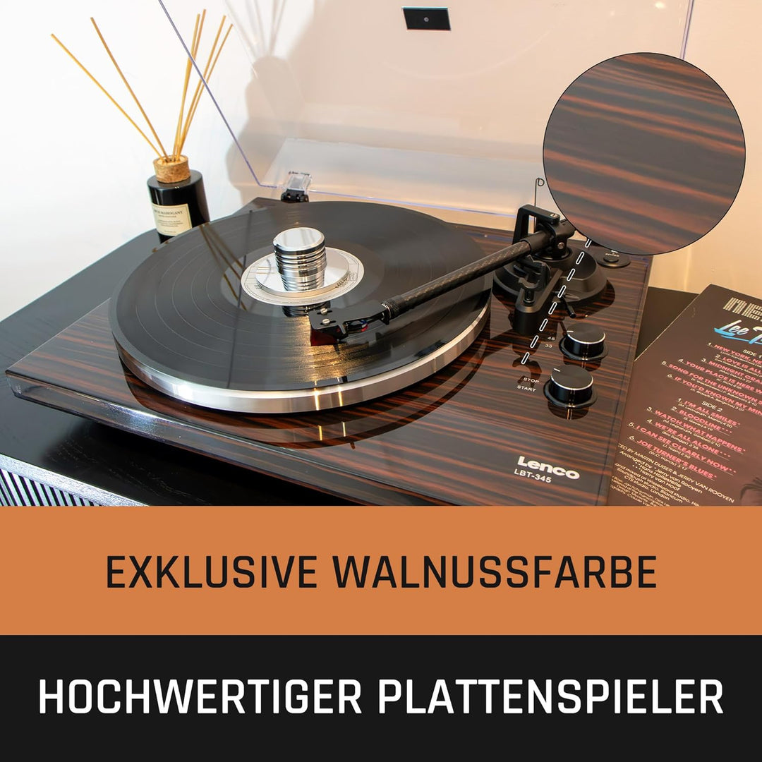 Lenco LBT-345WA - Plattenspieler mit Bluetooth® und 2M Red Tonabnehmer, inklusive verchromtem Platte