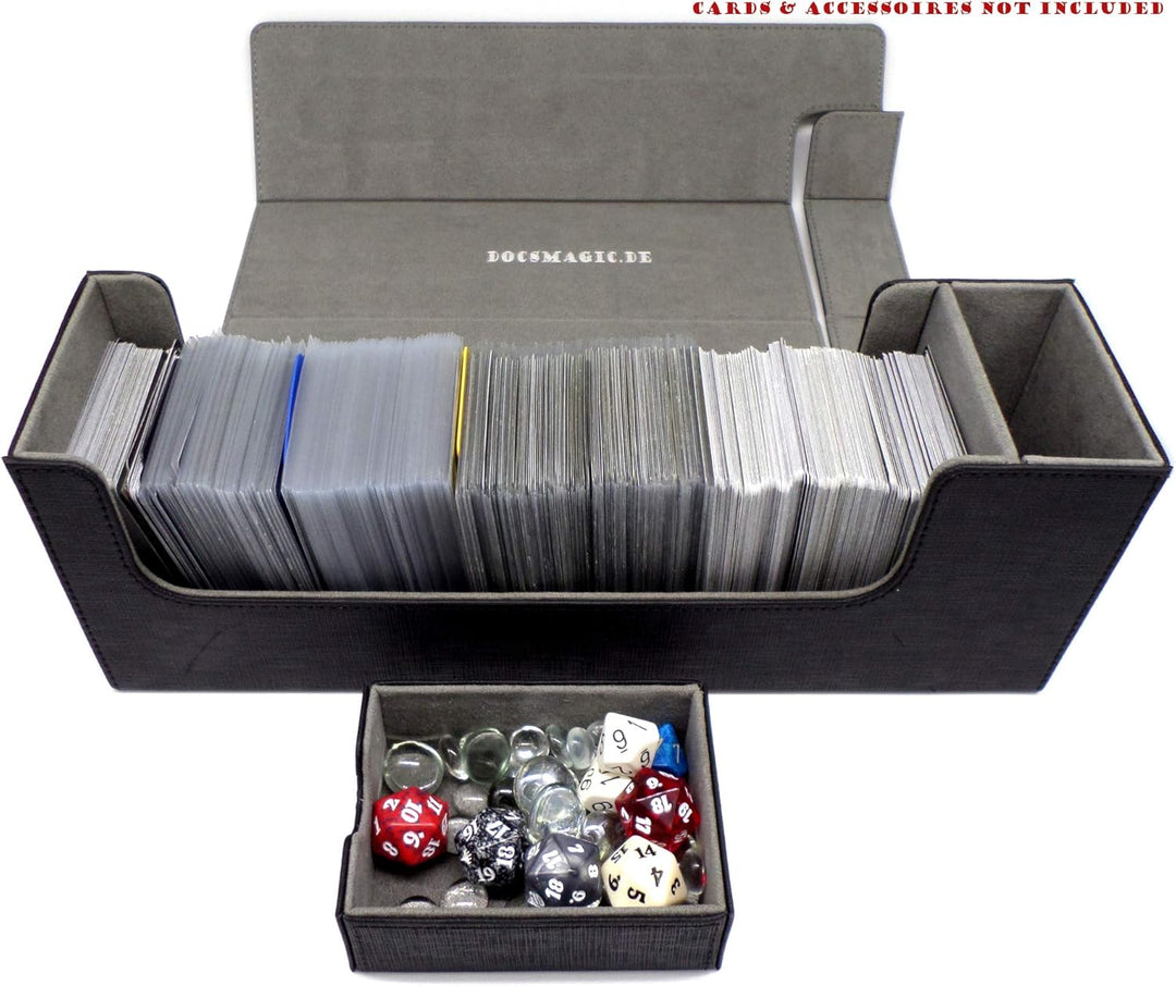 docsmagic.de Premium Magnetic Tray Long Box Black Medium - Card Deck Storage - Kartenbox Aufbewahrun