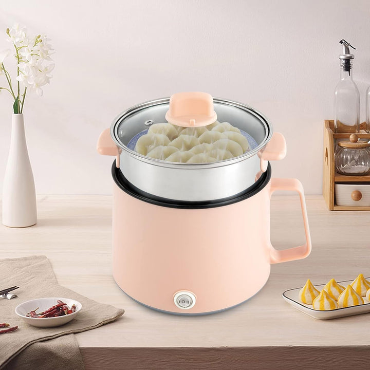 Elektrische Hot Pot mit Dampfgare, 1.7L Hot Pot Topf, Antihaft Elektro Bratpfanne für Reise/Wohnheim