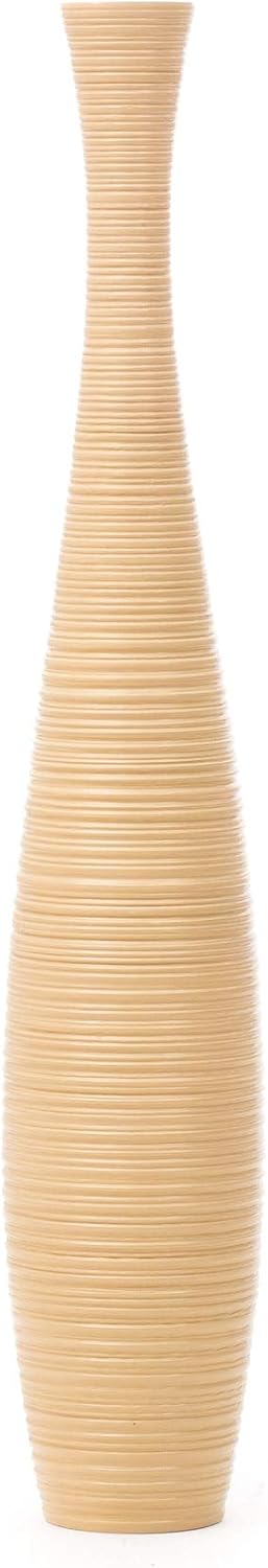 Leewadee Grosse Bodenvase für Dekozweige hohe Standvase Design Holzvase, Holz, 90 cm, Creme 90 cm Cr