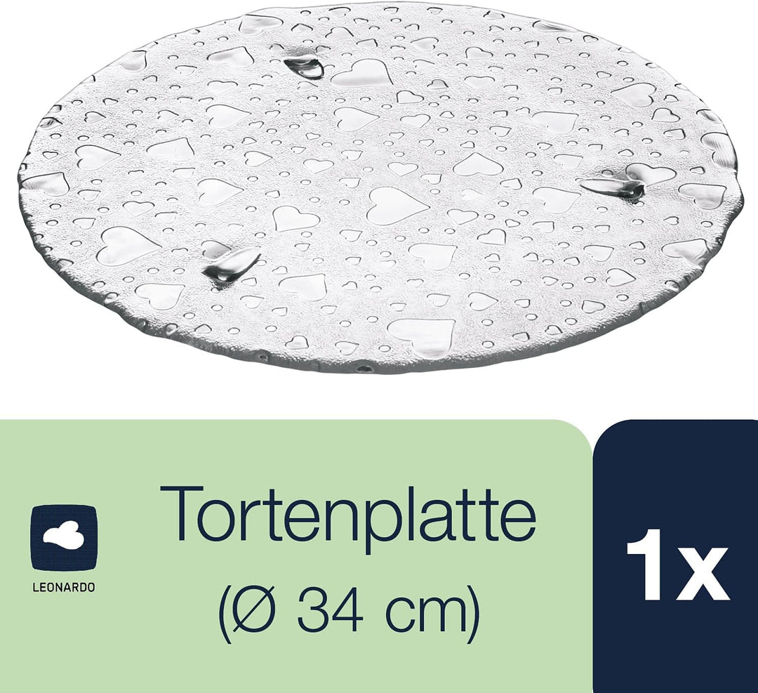 Leonardo Heart Torten-Platte aus Glas, handgefertigter Torten-Teller mit Herzoptik, Glas-Platte für
