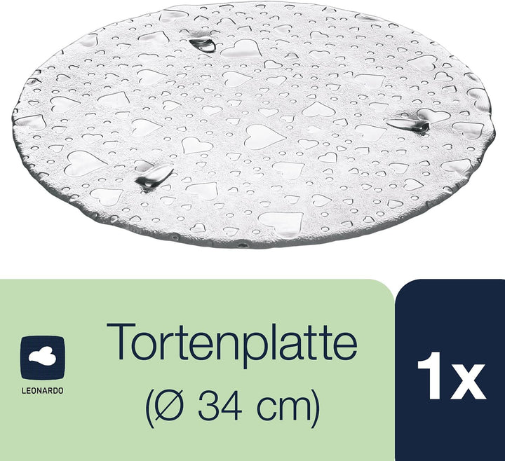 Leonardo Heart Torten-Platte aus Glas, handgefertigter Torten-Teller mit Herzoptik, Glas-Platte für