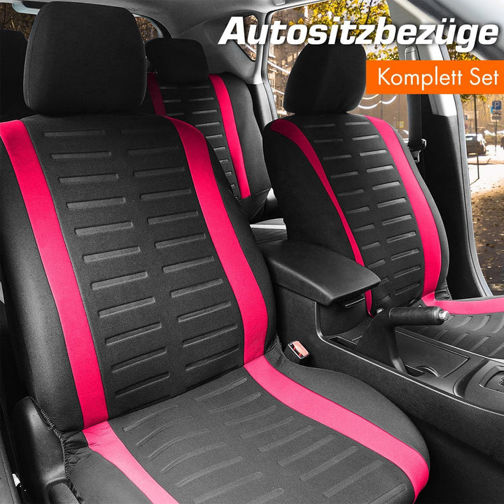 Upgrade4cars Autositzbezüge Set Universal | Auto-Schonbezüge für die Vordersitze & Rückbank in Pink
