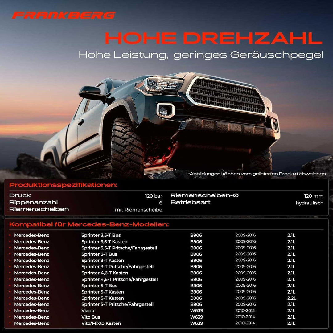 Frankberg Servopumpe Hydraulikpumpe Lenkung Kompatibel mit Sprinter 3,5-T 906 310 311 313 314 316 2.