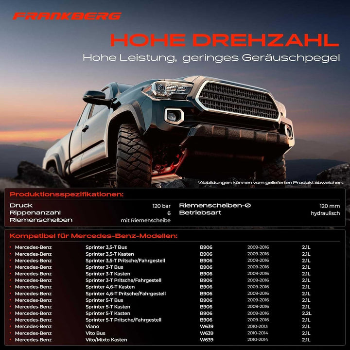 Frankberg Servopumpe Hydraulikpumpe Lenkung Kompatibel mit Sprinter 3,5-T 906 310 311 313 314 316 2.