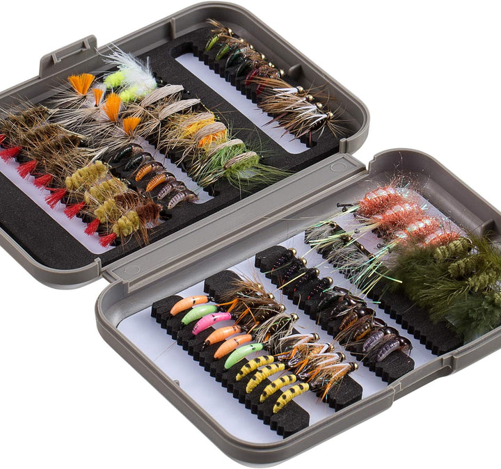 BASSDASH Trout Steelhead Salmon Fishing Flies Barbed Barbless Fly Hooks Include Dry Wet Flies Nymphs