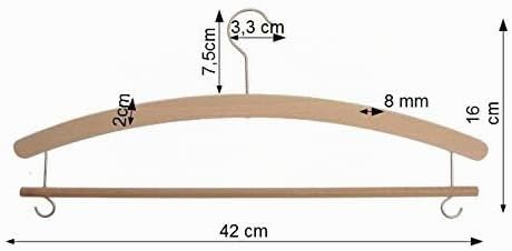Hagspiel 20 Stk. Kleiderbügel aus Buchenholz, Einfachbügel roh, mit Steg, 42 cm lang