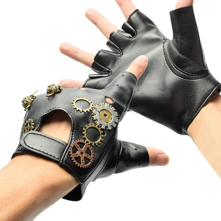 BLESSUME Steampunk Handschuhe Fingerlose Unisex Schwarz