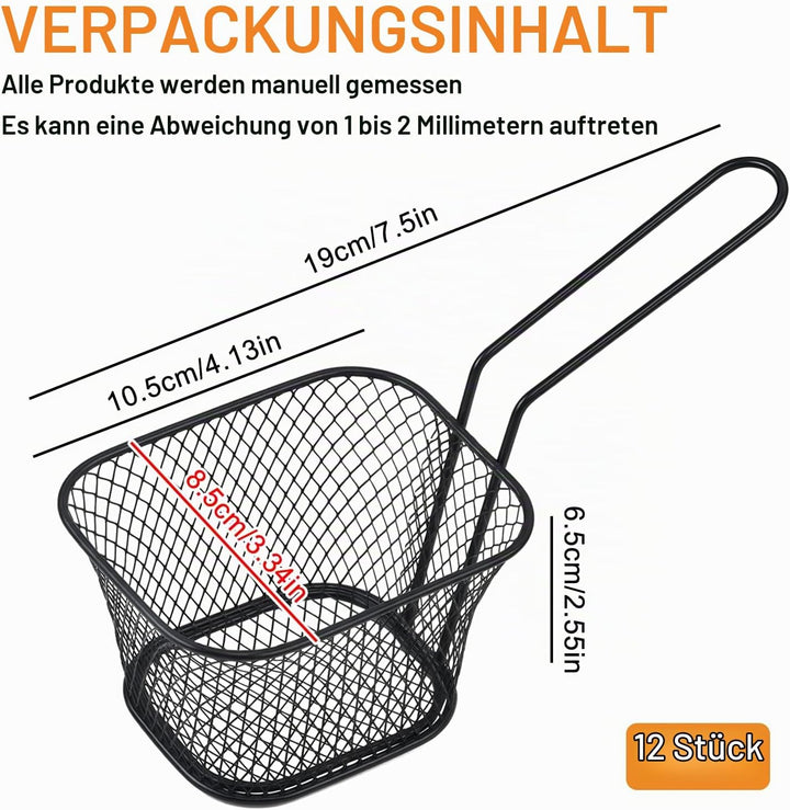 12 Stück Pommes Körbchen: Klein Edelstahl Frittierkorb Silber Pommeskörbchen, Korb für Frittiertes E