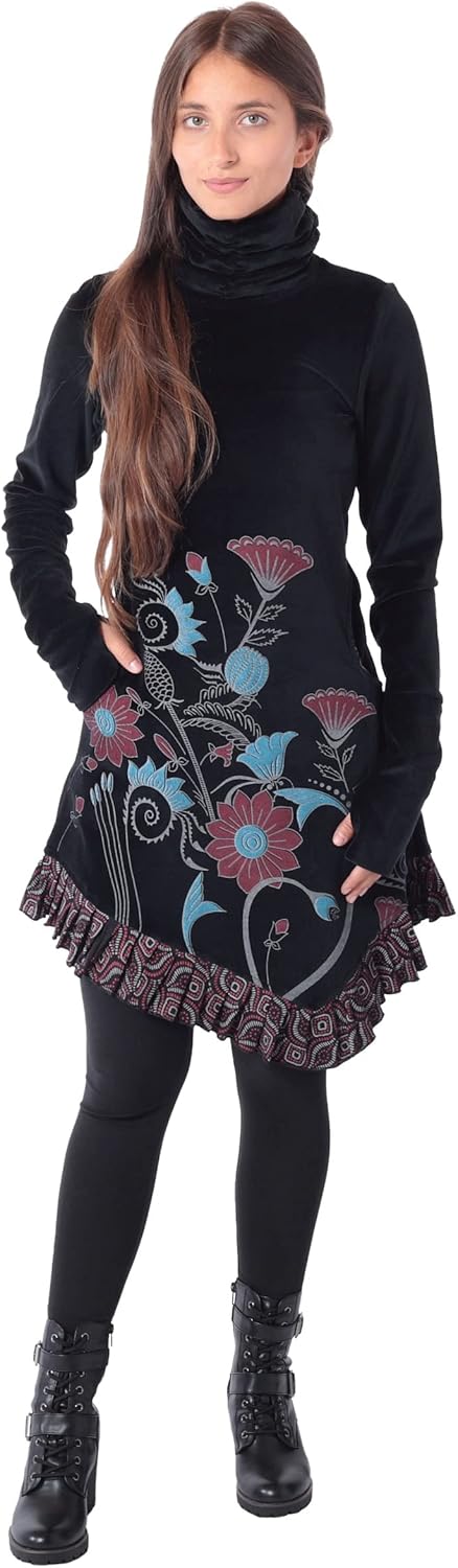 Kleid aus Samt mit Kragen dr20, Schwarz