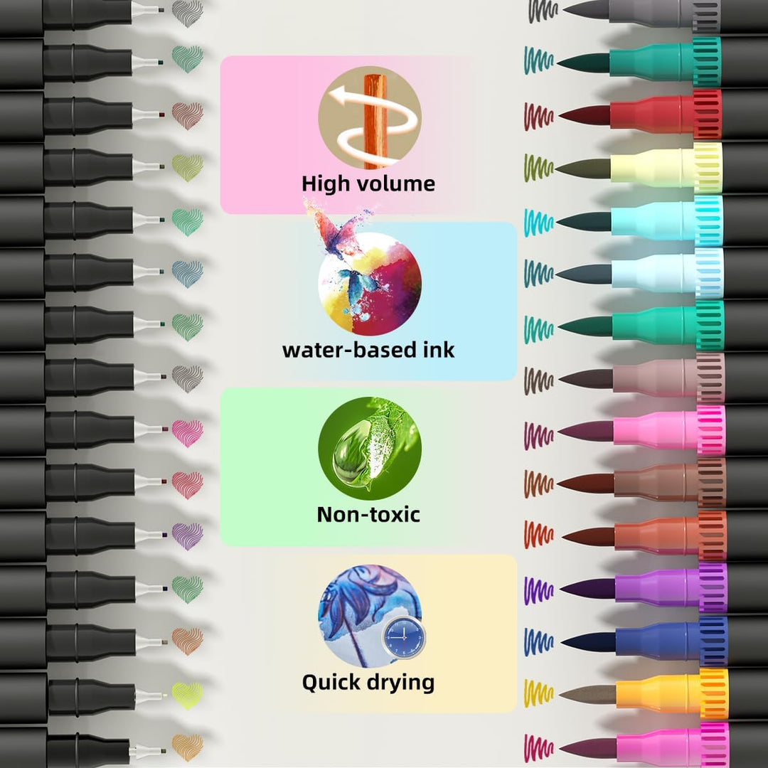 hhhouu 100 Farben Brush Marker Pinselstifte Journal Zubehör Stifte, Doppelspitze Filzstifte für Kind