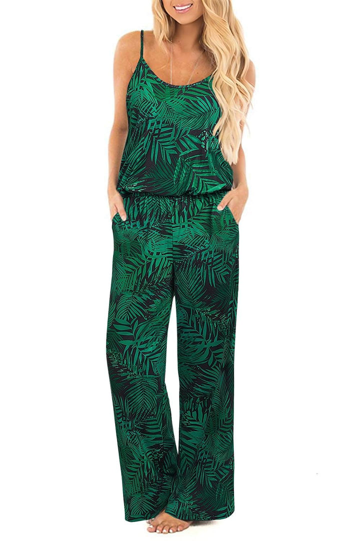 OUGES Damen Sommer Ärmellos Jumpsuit Overall Lang Hosenanzug Casual Playsuit Romper mit Taschen M Fl