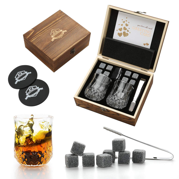 Whisky Steine Geschenk set Setmit 9wieder verwend baren Whisky Steinen mit Eisclip Wein flaschenaus