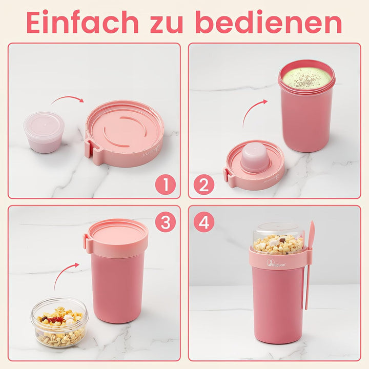 Bugucat Müslibecher to Go 2er Set,Praktischer Joghurtbecher to Go 760ml+230ml,Müsli to Go Becher mit