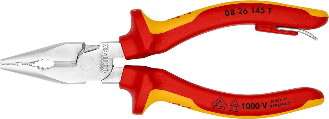 Knipex Spitz-Kombizange verchromt, isoliert mit Mehrkomponenten-Hüllen, VDE-geprüft; mit Befestigung