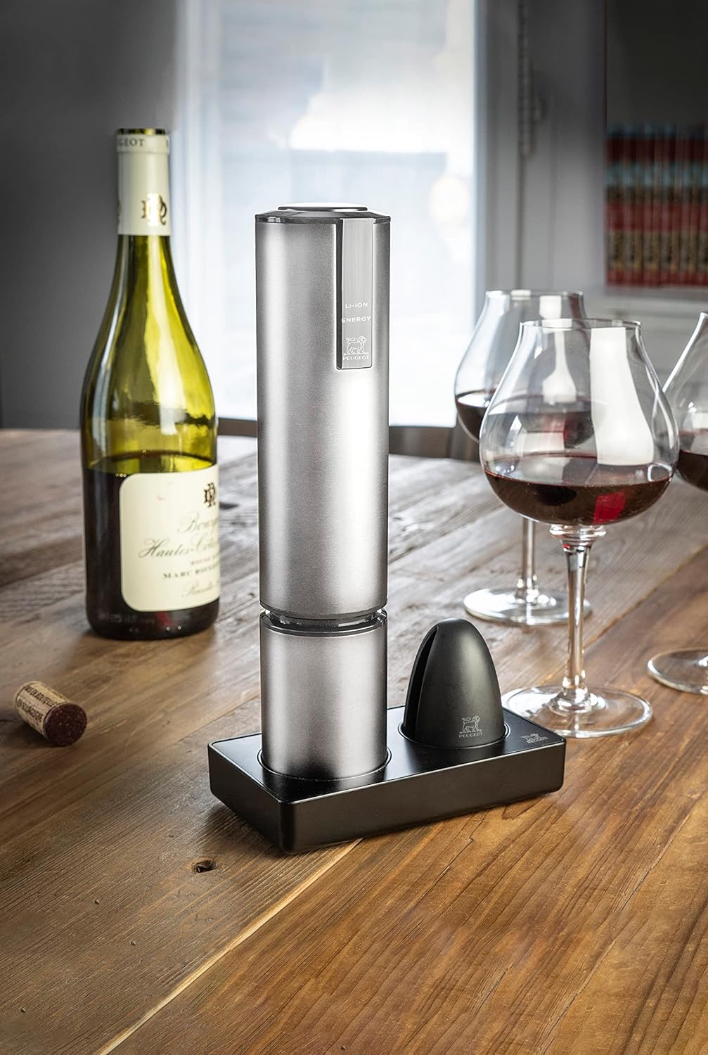 PEUGEOT - Elis Touch - Elektrischer, wiederaufladbarer Korkenzieher aus Edelstahl und ABS + Ladestat