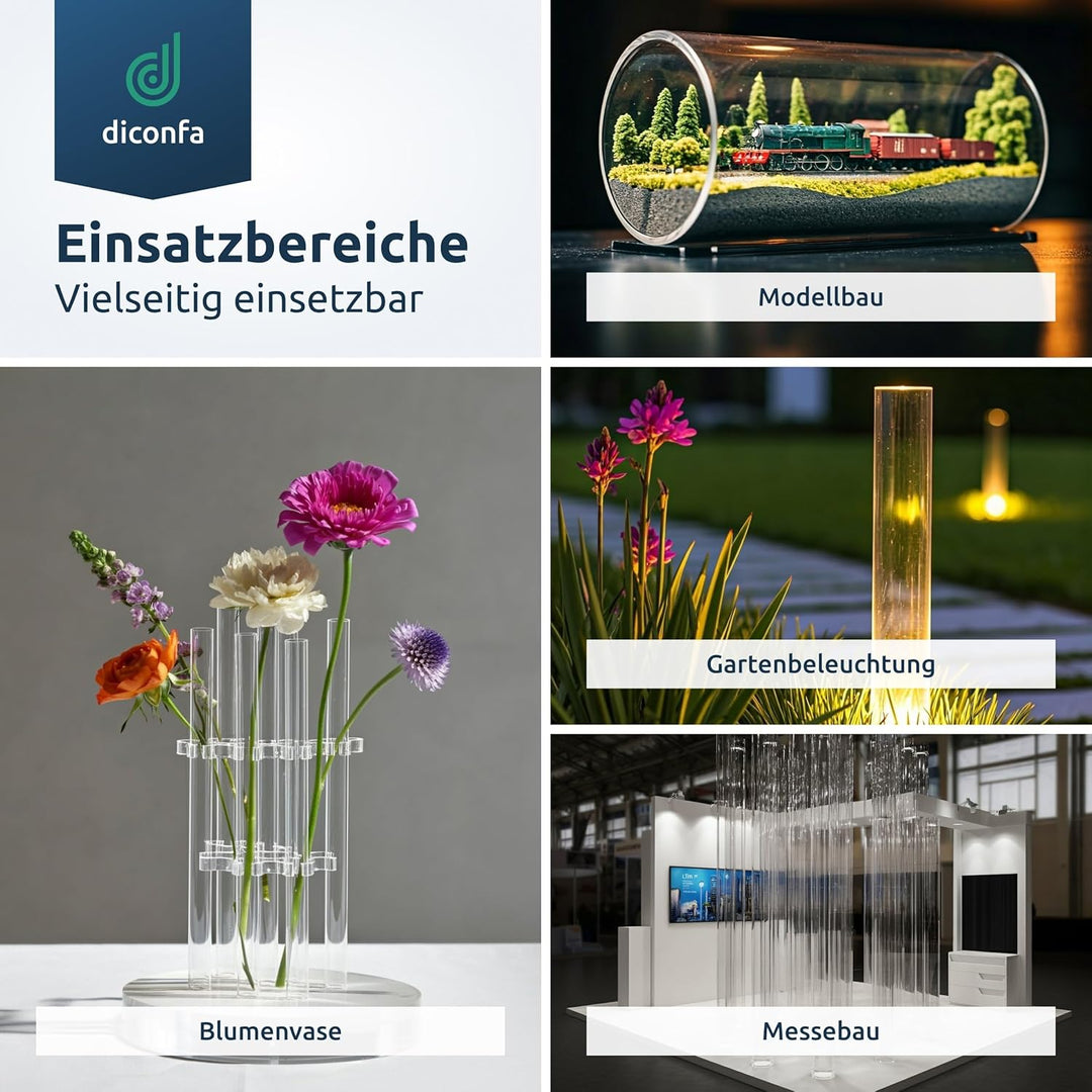 diconfa Acrylglas Kunststoff-Rohr glasklar - Ø 5 bis 500mm - LÄNGE 100mm bis 1500mm - AUSWAHL: Durch