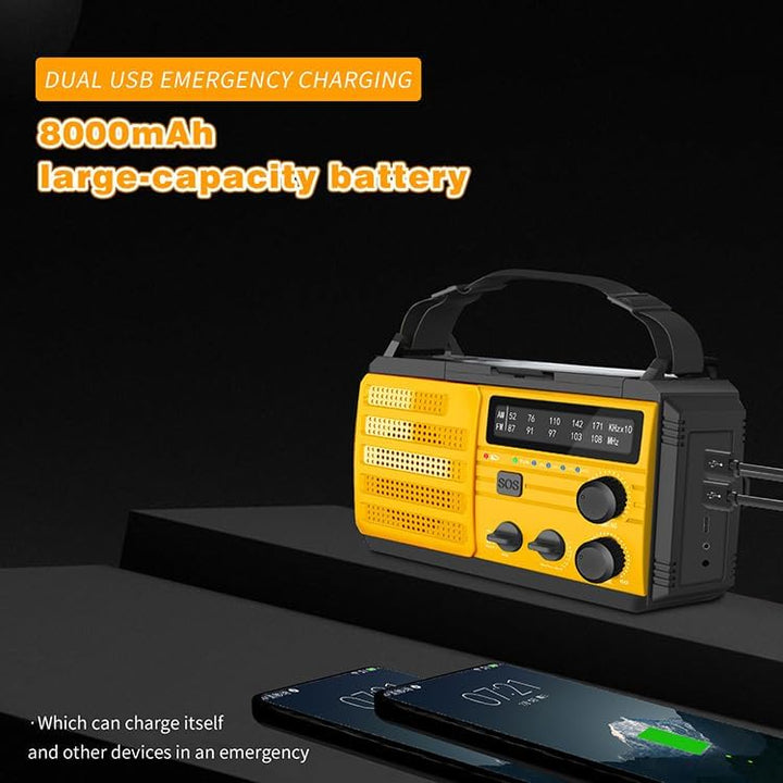 Solar Kurbelradio AM/FM Solar Radio Tragbar Notfallradio mit 8000mAh Wiederaufladbare Batterie, Led