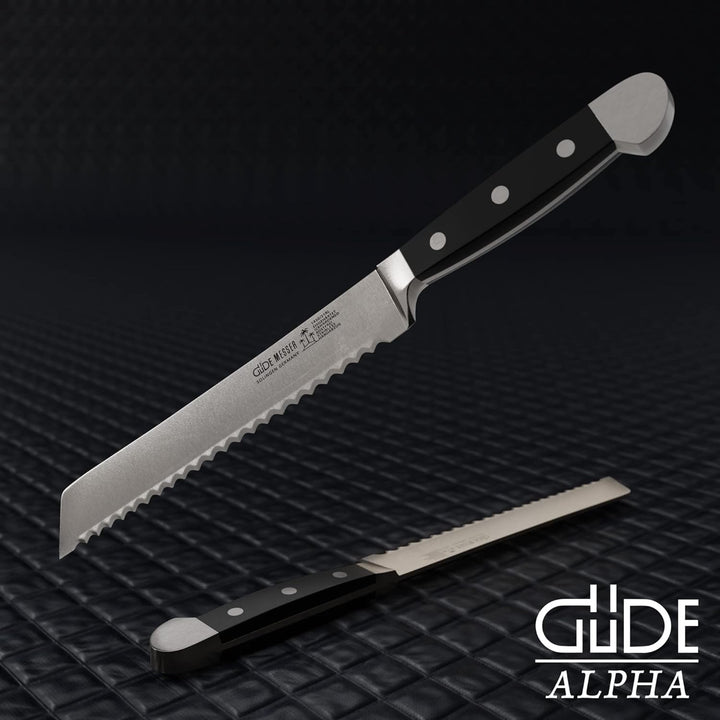 GÜDE Solingen - Brotmesser Für Links und Rechtshänder geschmiedet, 21 cm, POM schwarz, ALPHA, Doppel
