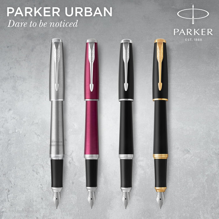 Parker Urban Füller | Metro Metallic | Füllfederhalter mit mittlerer Feder und blauer Tinte | Gesche