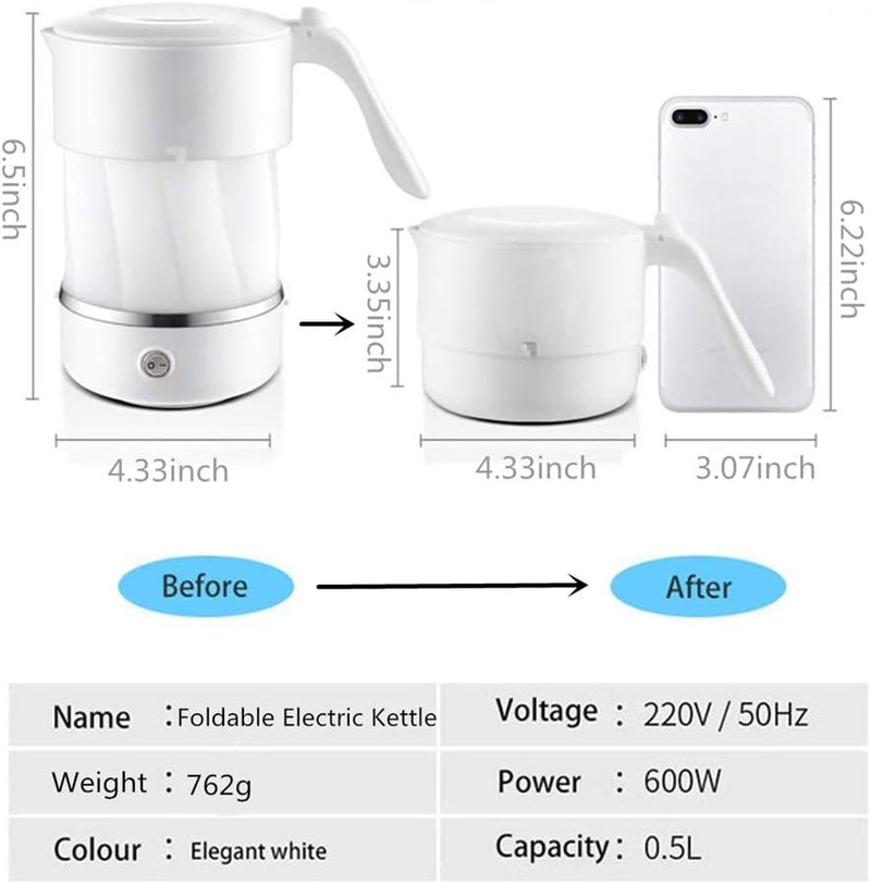 Adirigo Faltbarer Wasserkocher für die Reise (BPA-frei), 500 ml elektrischer Wasserkocher aus Siliko