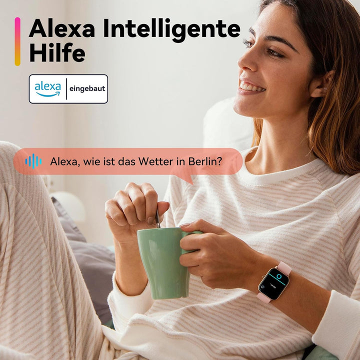 Smartwatch Damen Herren mit Telefonfunktion & Alexa eingebaut,1.8" Uhren mit 100+ Sports, Fitnessuhr