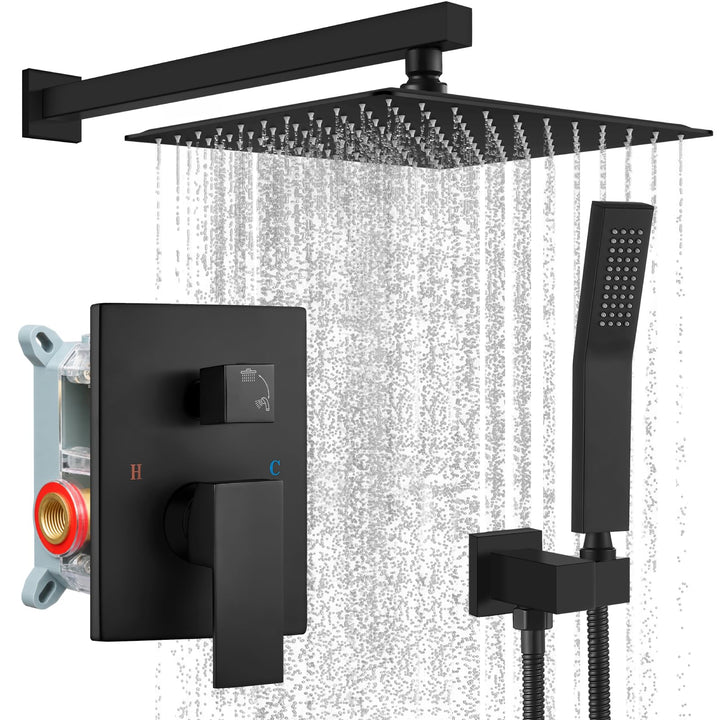 Regenduschsystem Mattschwarz mit Hochdruck 25,4 cm Duschkopf Handbrause Quadratisch Duschkopf Badezi