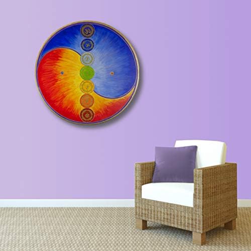 Wandbild Yin Yang mit 7 Chakra Symbolen - Grösse 80 cm rund - HANDGEMALT - Acrylfarbe auf Leinwand -