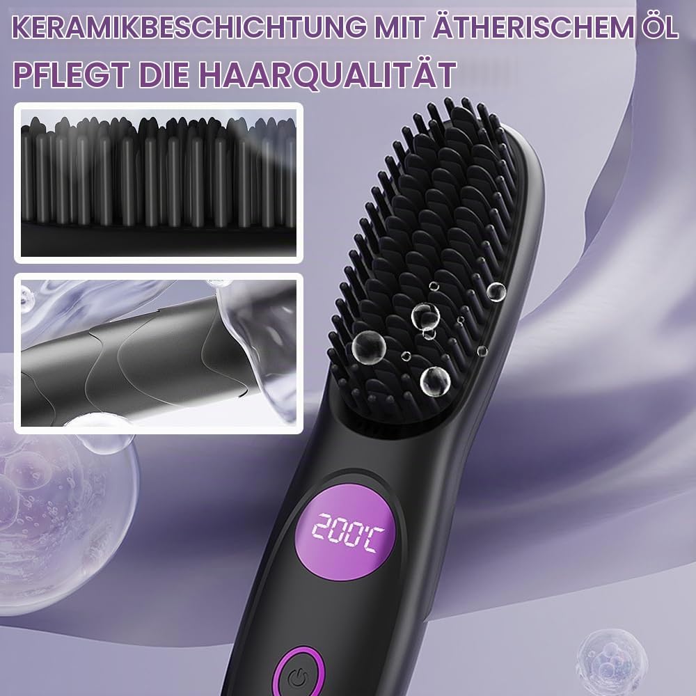 Mini Glätteisen, Glättbürste Kabellos, 2026 Neu Haarglätter Bürste, 3 Temperaturstufen Styling Werkz