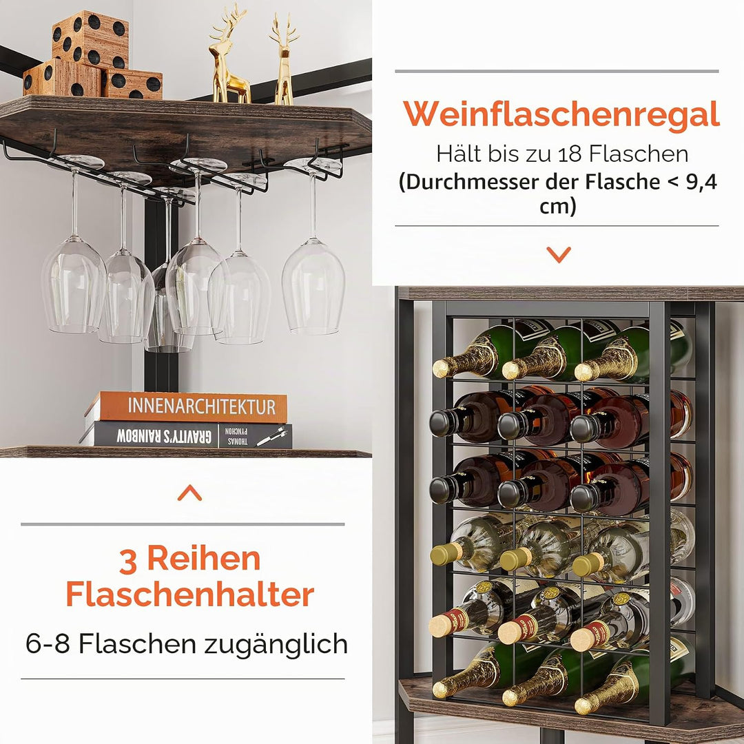 Tribesigns Weinregal Freistehender Boden,4-stöckiges Eck-Weinregal mit Glashalter & Weinaufbewahrung