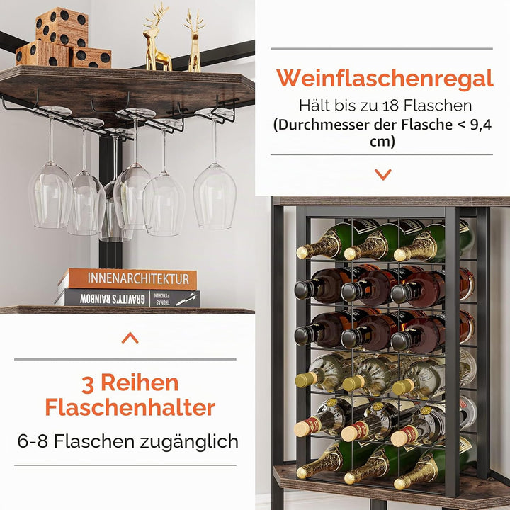 Tribesigns Weinregal Freistehender Boden,4-stöckiges Eck-Weinregal mit Glashalter & Weinaufbewahrung