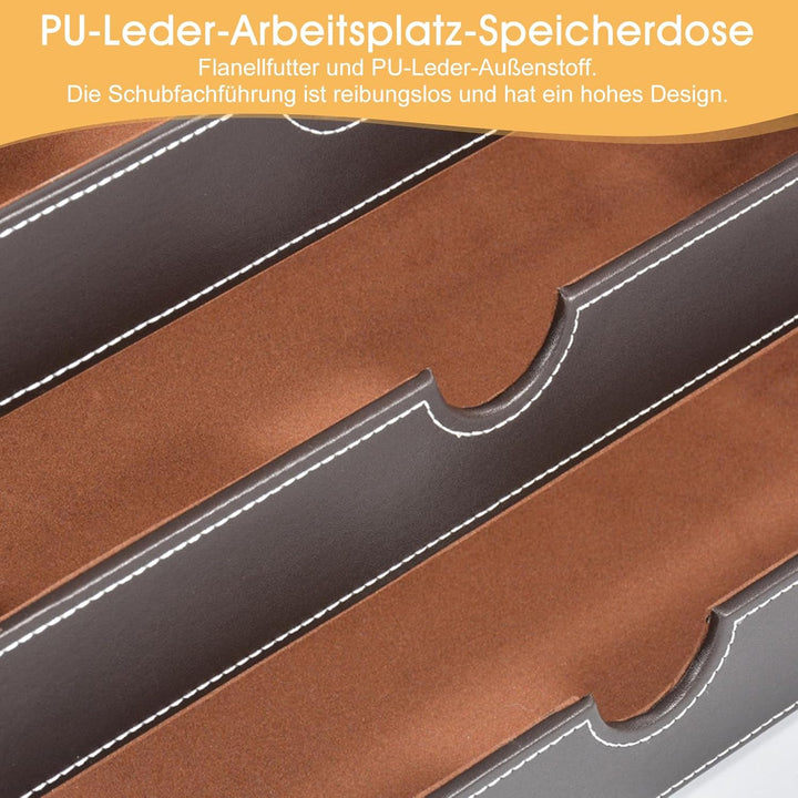 Desktop Leder Schreibtisch Schubladenbox mit 3 Schubladen a4,Aufbewahrungsbox,PU-Leder Schreibtisch