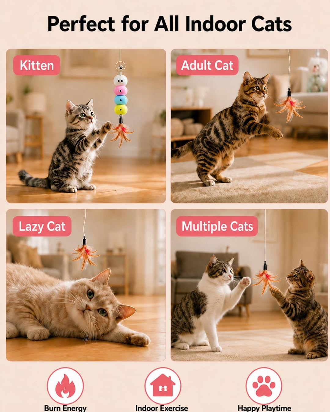 Interaktives Katzenspielzeug Mit 6 Ersatzköpfen | Spielzeug Katzen Selbstbeschäftigung für Katzenspi