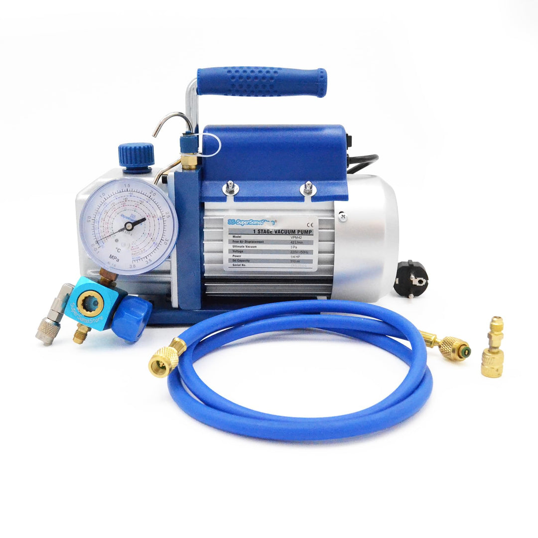 3S SuperSamaStore Vakuum- und Füllset mit Pumpe 42 l/min, Schläuche und Kälte-Manometer für R32 - R4