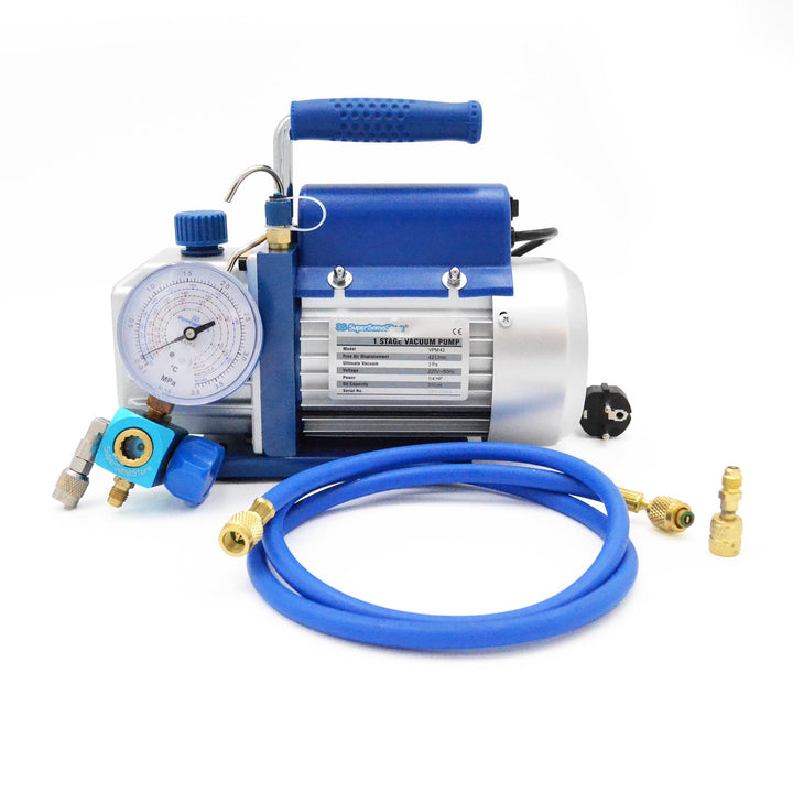 3S SuperSamaStore Vakuum- und Füllset mit Pumpe 42 l/min, Schläuche und Kälte-Manometer für R32 - R4