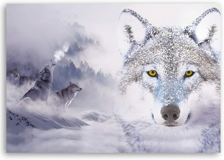 Feeby Leinwandbild Wölfe Bild Kunstdruck Schnee Weiss 70x50 cm Leinwandbild 70x50 cm Weiss_a, Leinwa