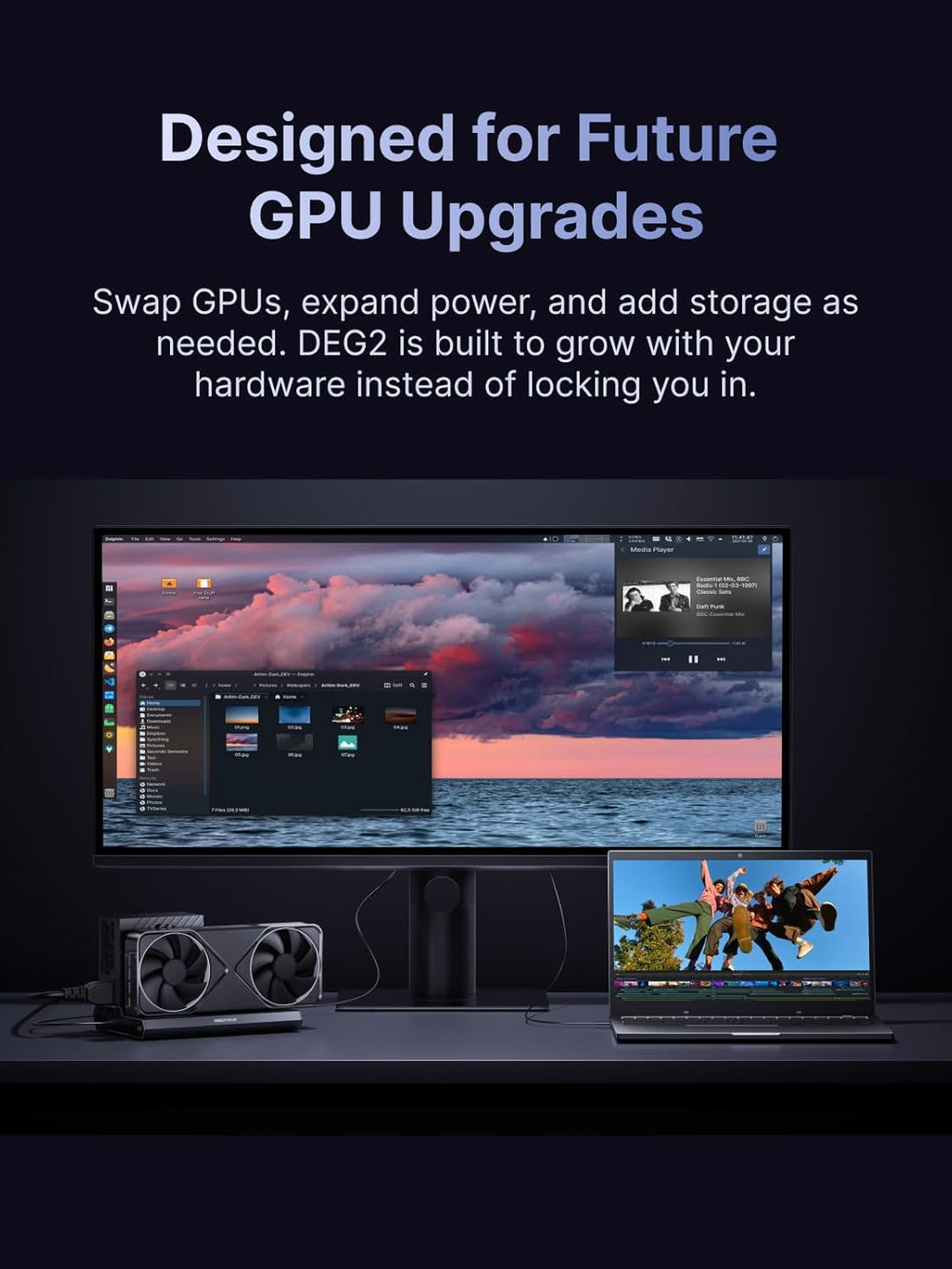 MINISFORUM DEG2 Thunderbolt 5 (80 Gbit/s, 140 W) und OCuLink eGPU-Erweiterungsdock, PCIe x16, mit M.