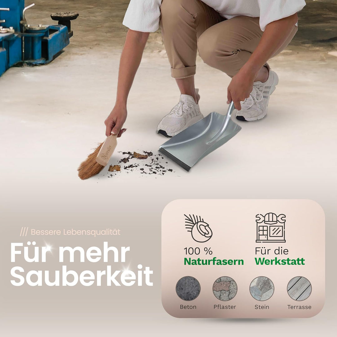 Novaliv Handfeger Langer Stiel I 60 cm I Kokos I Schneebesen Auto Handbesen Handkehrbesen Waschbürst