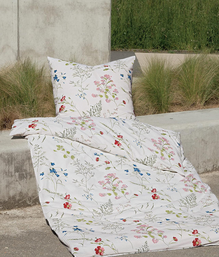 Janine Mako-Soft-Seersucker Bettwäsche Tango 135x200 cm + 80x80 cm rot-Beere-blau, 135x200 cm + 80x8