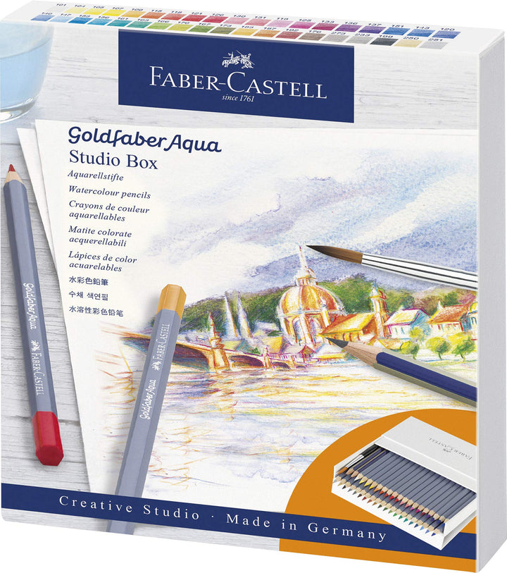 Faber-Castell 114616 - Aquarellstifte Goldfaber Aqua, 38er Atelierbox inklusive Zubehör, bunt