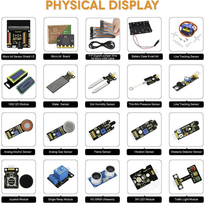 KEYESTUDIO BBC Micro:bit 37 In 1 Sensor Starto Kit | Microcontroller Starter Kit mit Microbit V2, PD