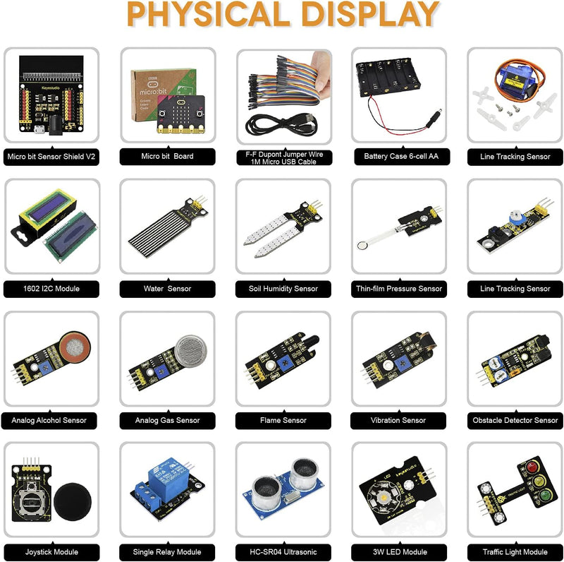 KEYESTUDIO BBC Micro:bit 37 In 1 Sensor Starto Kit | Microcontroller Starter Kit mit Microbit V2, PD