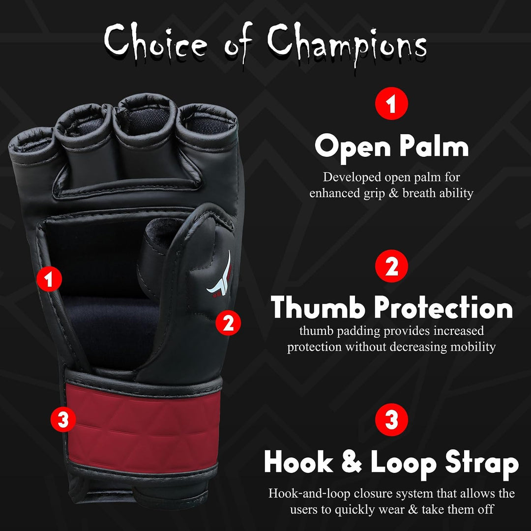 MMA Handschuhe für Herren und Damen — Atmungsaktive Open-Palm Sparring Handschuhe, Grappling Handsch