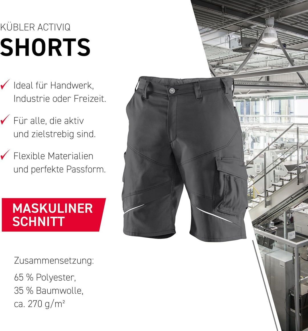 KÜBLER ACTIVIQ Arbeitsshorts anthrazit, Grösse 44, Herren-Arbeitsshorts aus Mischgewebe, leichte Arb