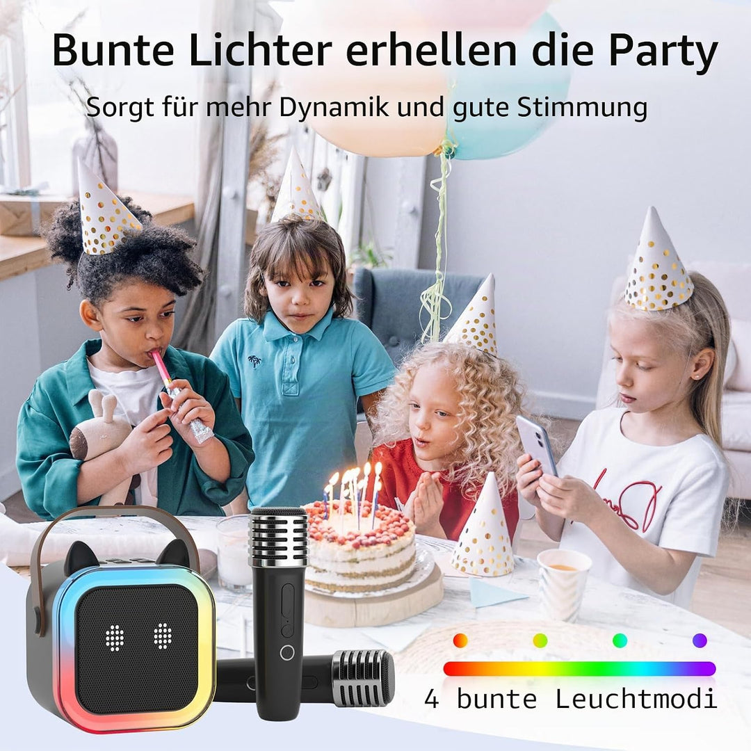 süss Katzenohr Karaoke-Maschine für Kinder Erwachsene, Tragbar Karaoke-System mit blinkendem LED-Lic