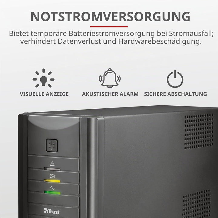 Trust Oxxtron Unterbrechungsfreie Stromversorgung mit 2 Steckdosen A Wand, Schwarz Singles, Singles